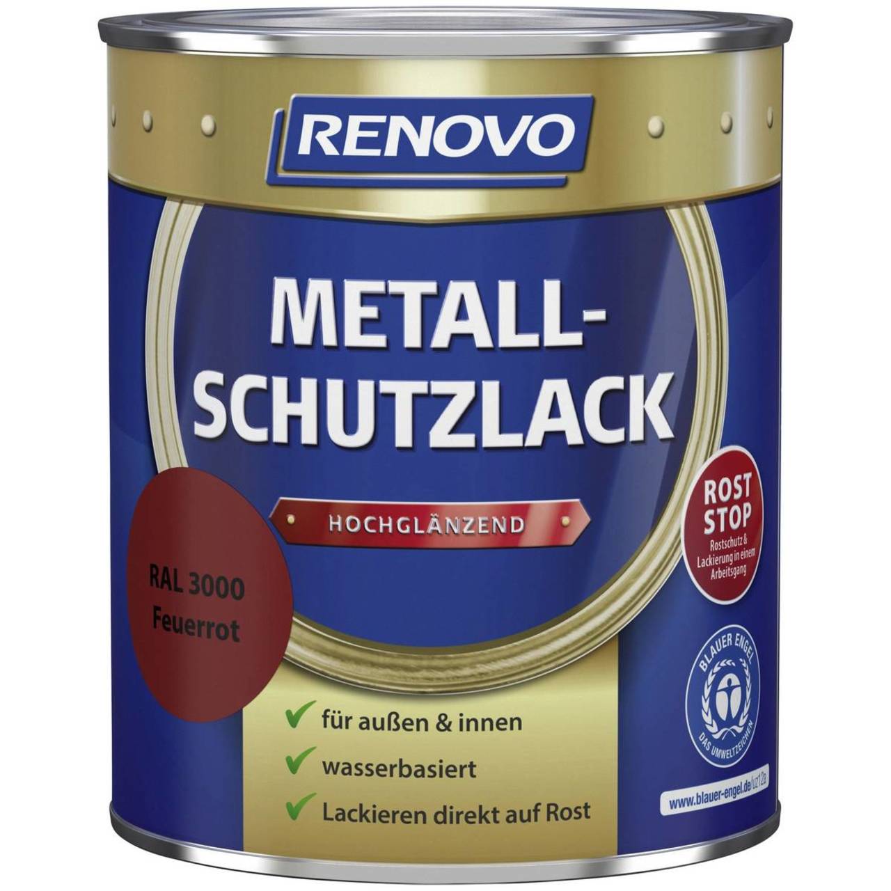 RENOVO Metallschutzlack » Feuerrot « hochglänzend - 750 ml