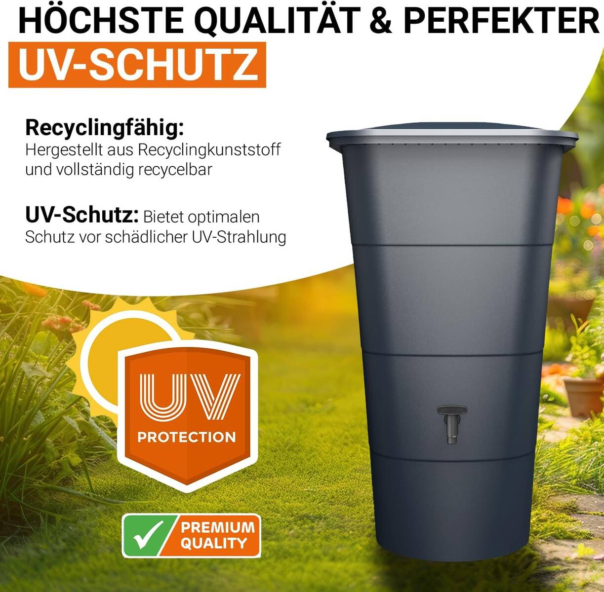 Garantia Regenspeicher » Ibiza « Grau, 200 l, eckig, inkl. Auslaufhahn