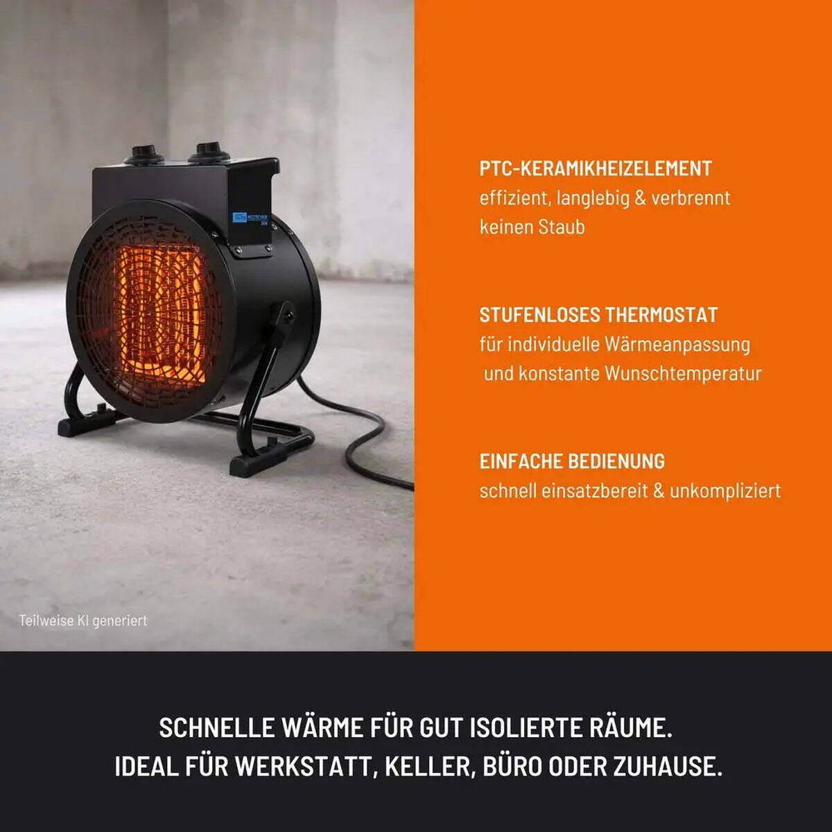 Güde Keramik Heizlüfter » GH 3000 K « 3 kW, 2 Heizstufen, 186 m³/h