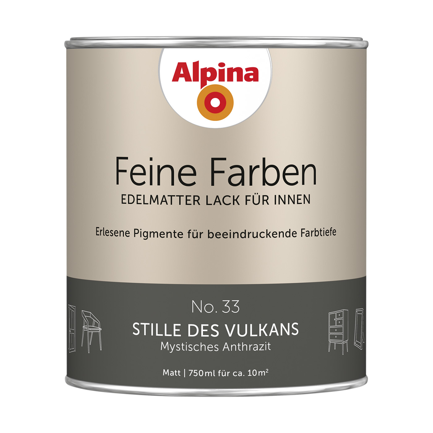 Alpina Feine Farben Lack » Stille des Vulkans « Anthrazit, 750 ml