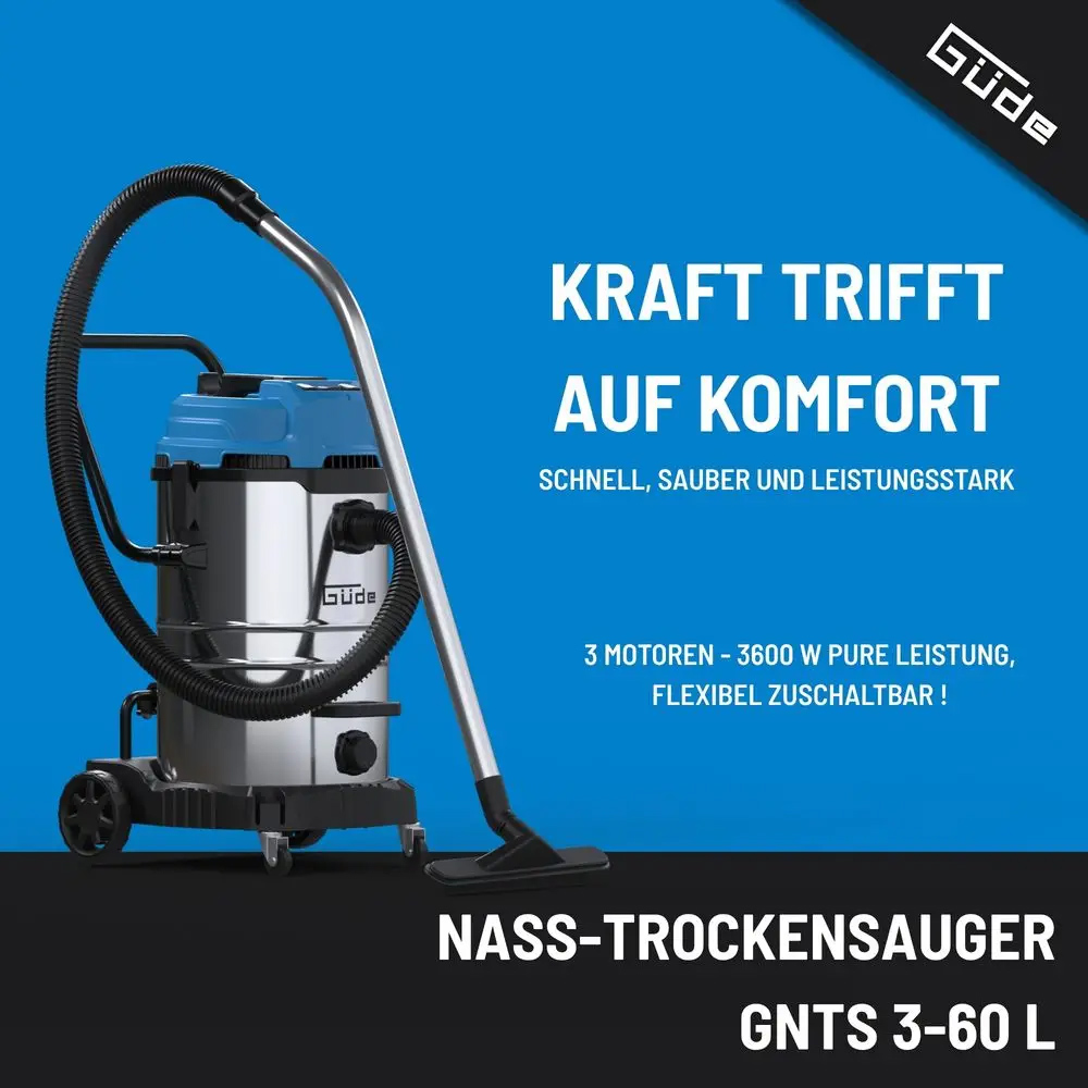 Güde Nass-Trockensauger » GNTS 3-60L « mit Kippfunktion, 3-fach-Motor