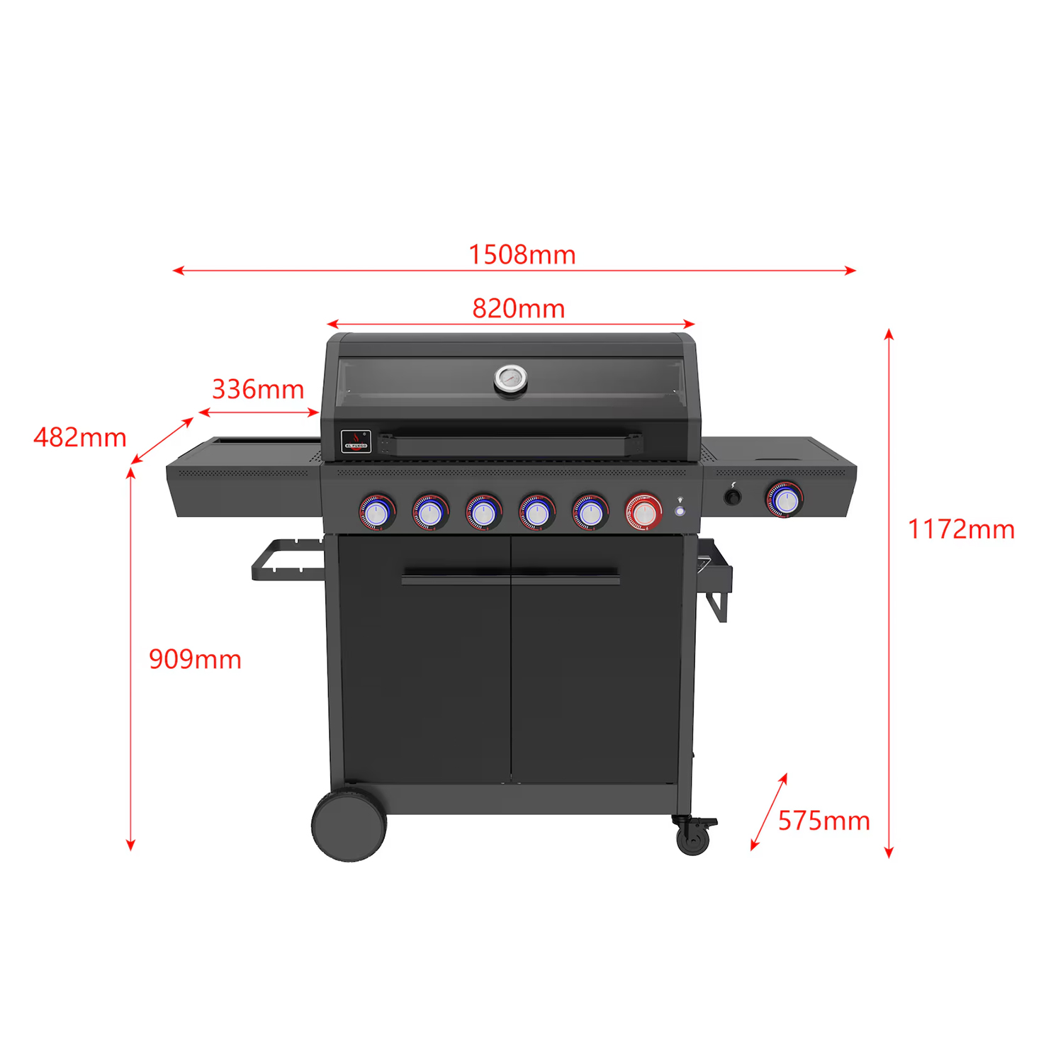 El Fuego Gasgrill » Key West 6+1 « 22 kW, Seitenbrenner, Ablagen, LED