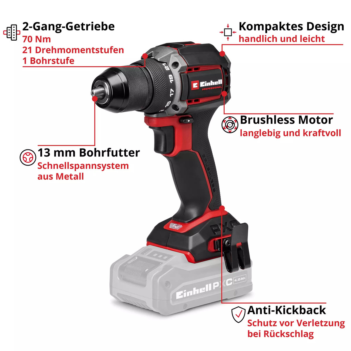 Einhell Akku-Bohrschrauber » TP-CD 18/70-C Li BL - Solo « 70 Nm, PXC