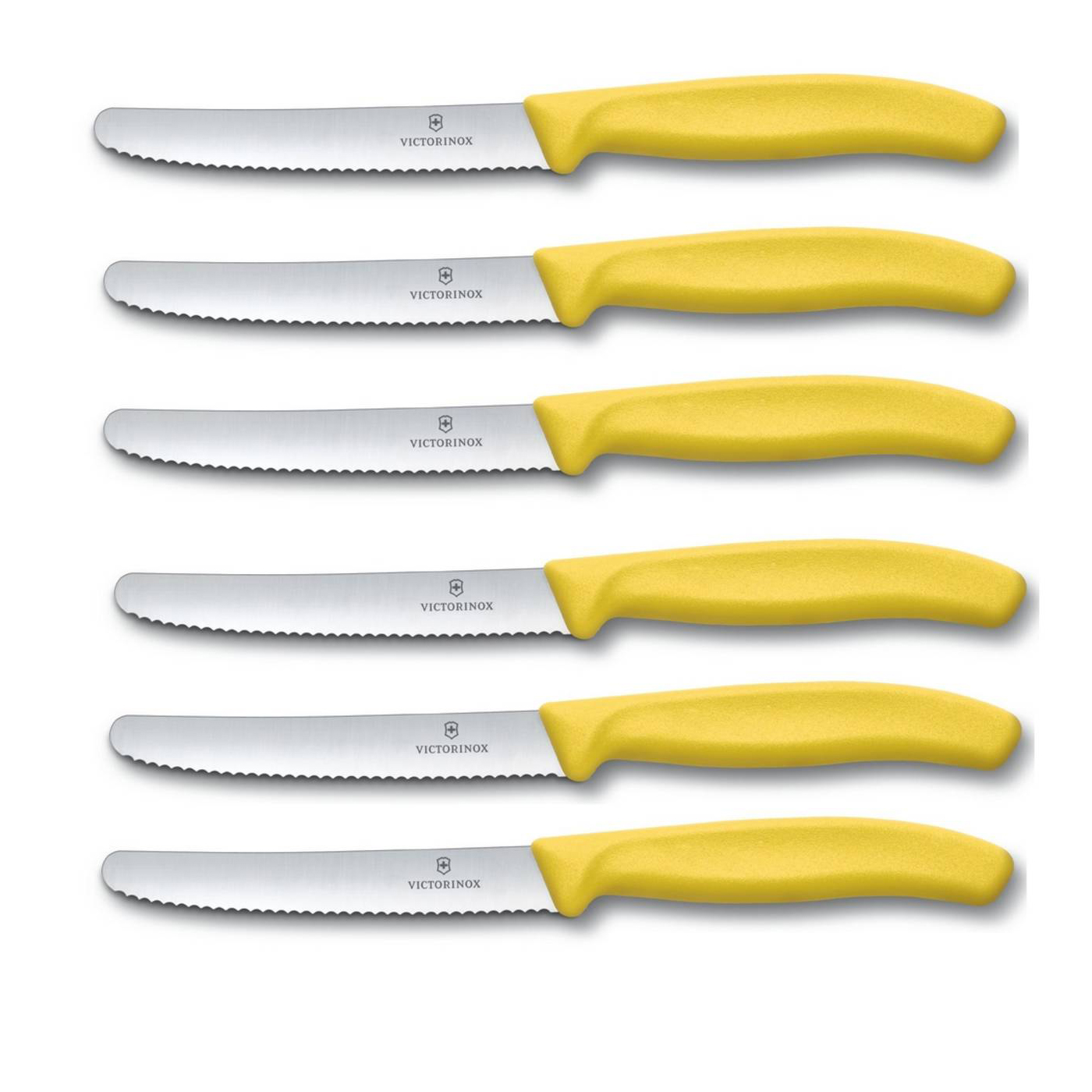 6 X VICTORINOX Tomatenmesser, Brötchenmesser, Küchenmesser gelb Swiss Classic 6 X VICTORINOX Tomatenmesser, Brötchenmesser, Küchenmesser gelb Swiss Classic