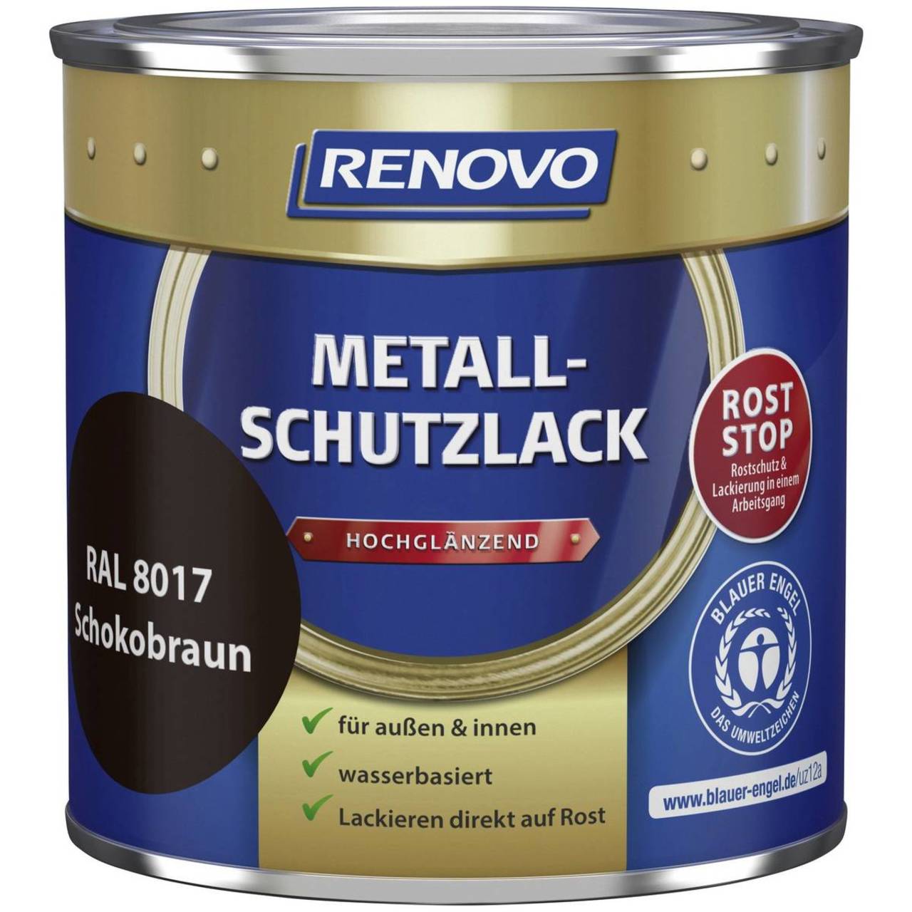 RENOVO Metallschutzlack » Schokobraun « hochglänzend - 750 ml