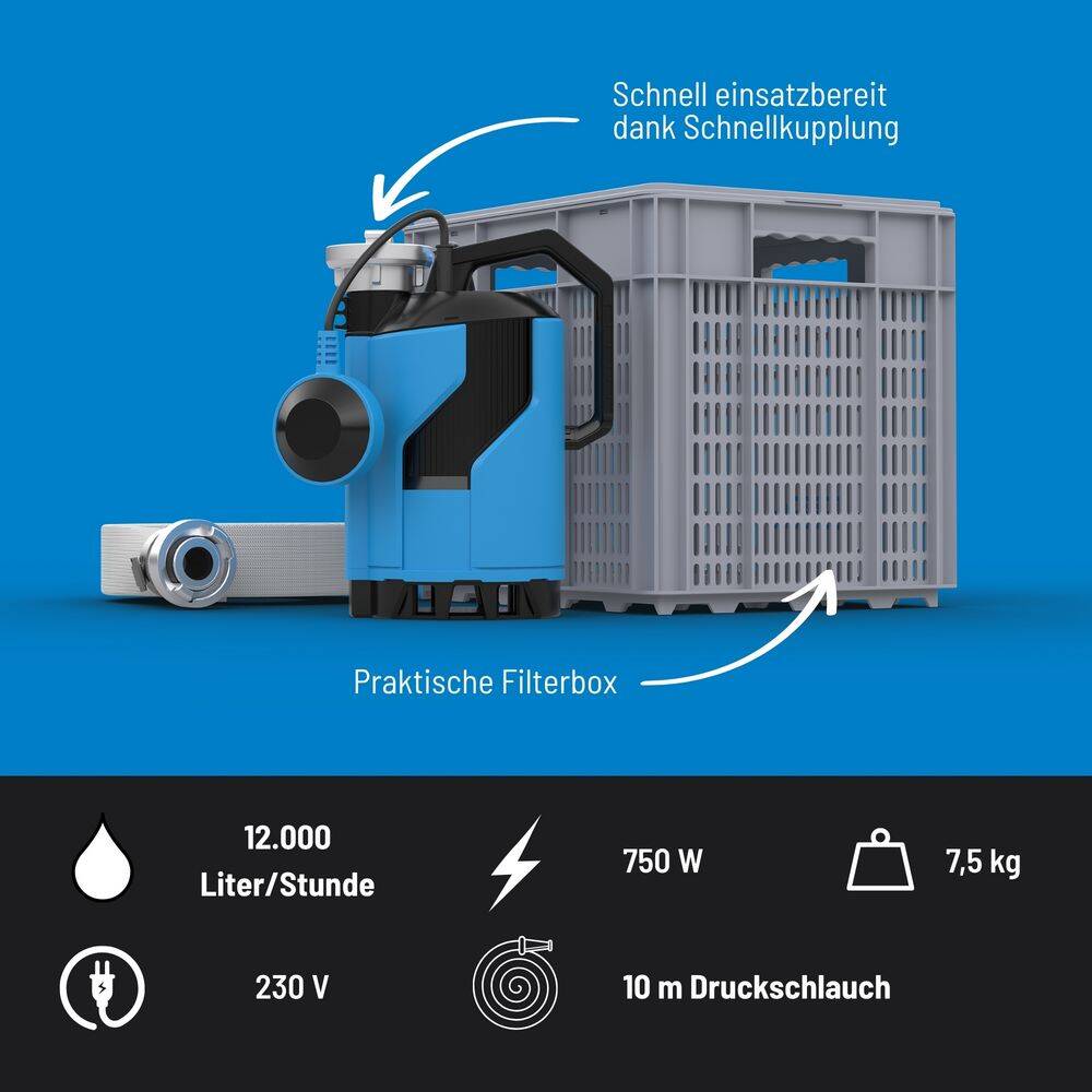 Güde Hochwasser » Flut-Set 750 « Komplettset für Notfälle, 750 W Pumpe