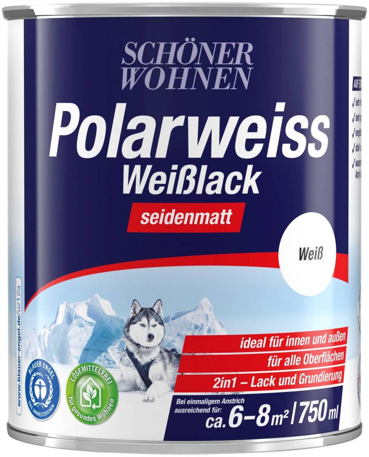 SCHÖNER WOHNEN Weißlack » Polarweiss « 750 ml - seidenmatt SCHÖNER WOHNEN Weißlack Weiß Seidenmatt