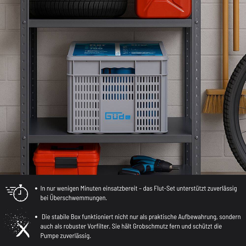 Güde Hochwasser » Flut-Set 750 « Komplettset für Notfälle, 750 W Pumpe