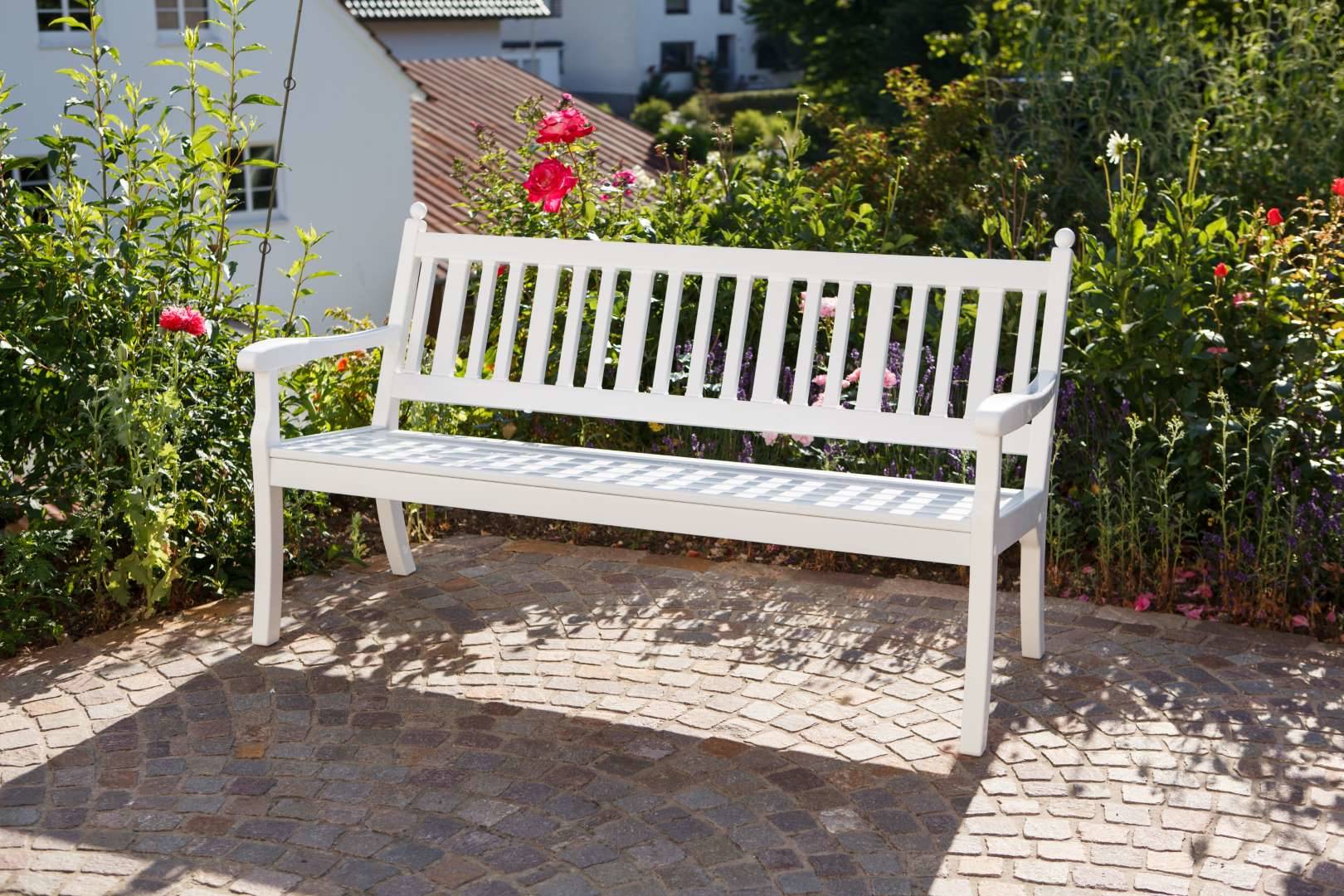 Gartenbank, Landhausbank, Blome Hohenzollern 3-Sitzer weiß, Metall-Profilträger