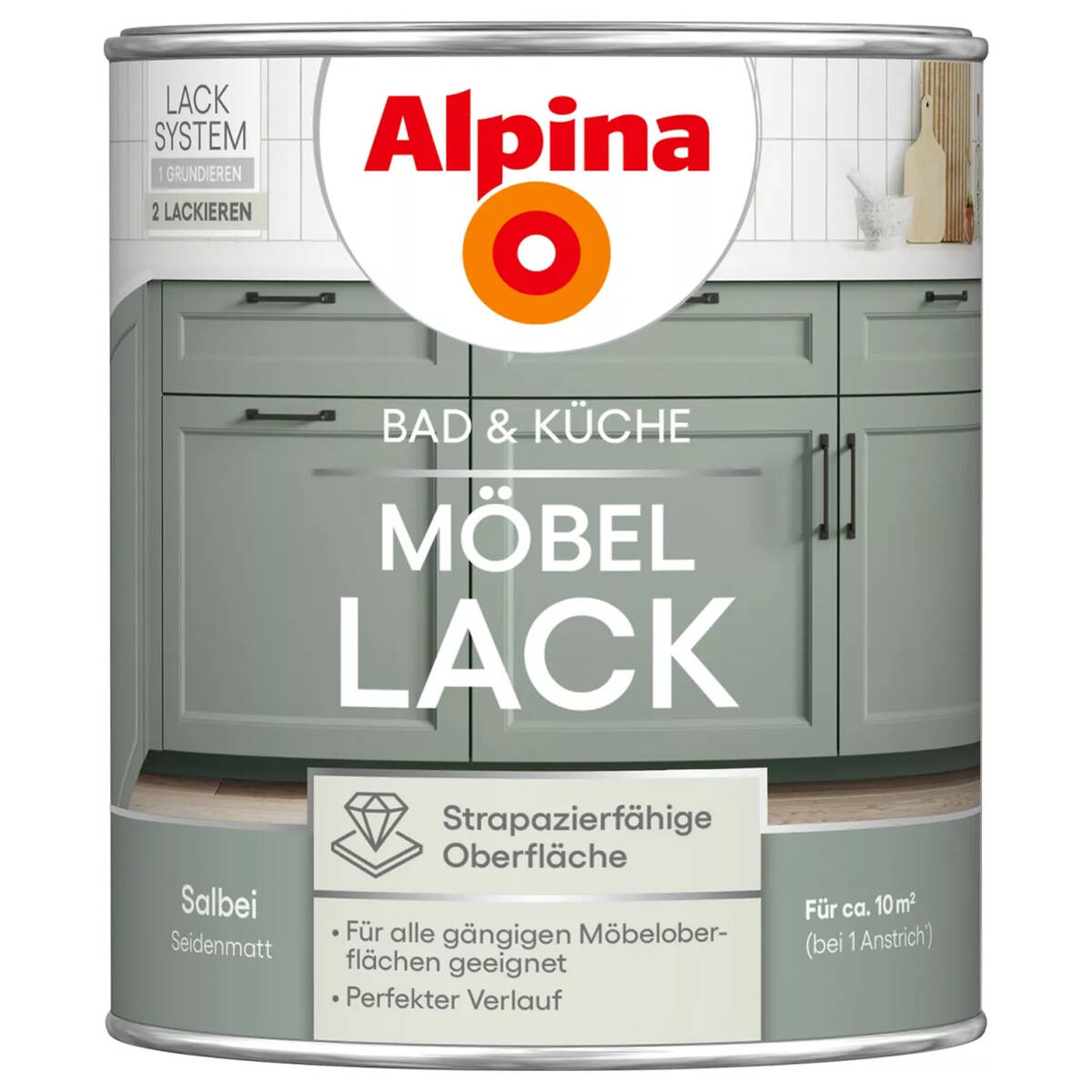 Alpina Bad & Küche Möbellack » Salbei « Seidenmatt, 750 ml