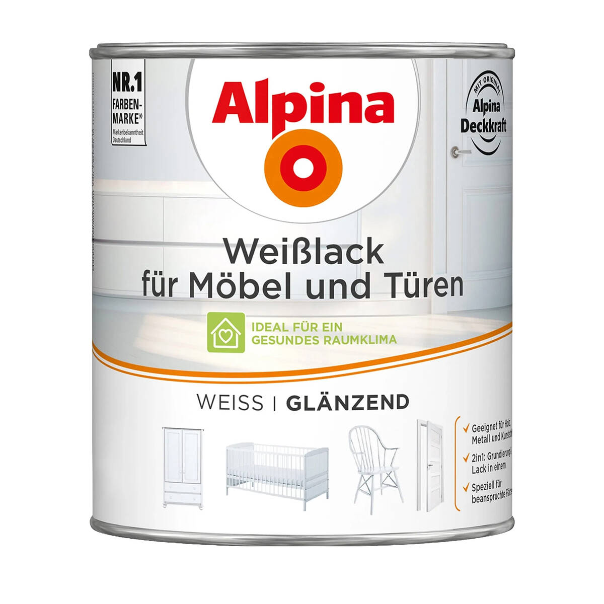 Alpina Weißlack » Möbel und Türen « 2 Liter, Weiß, Glänzend