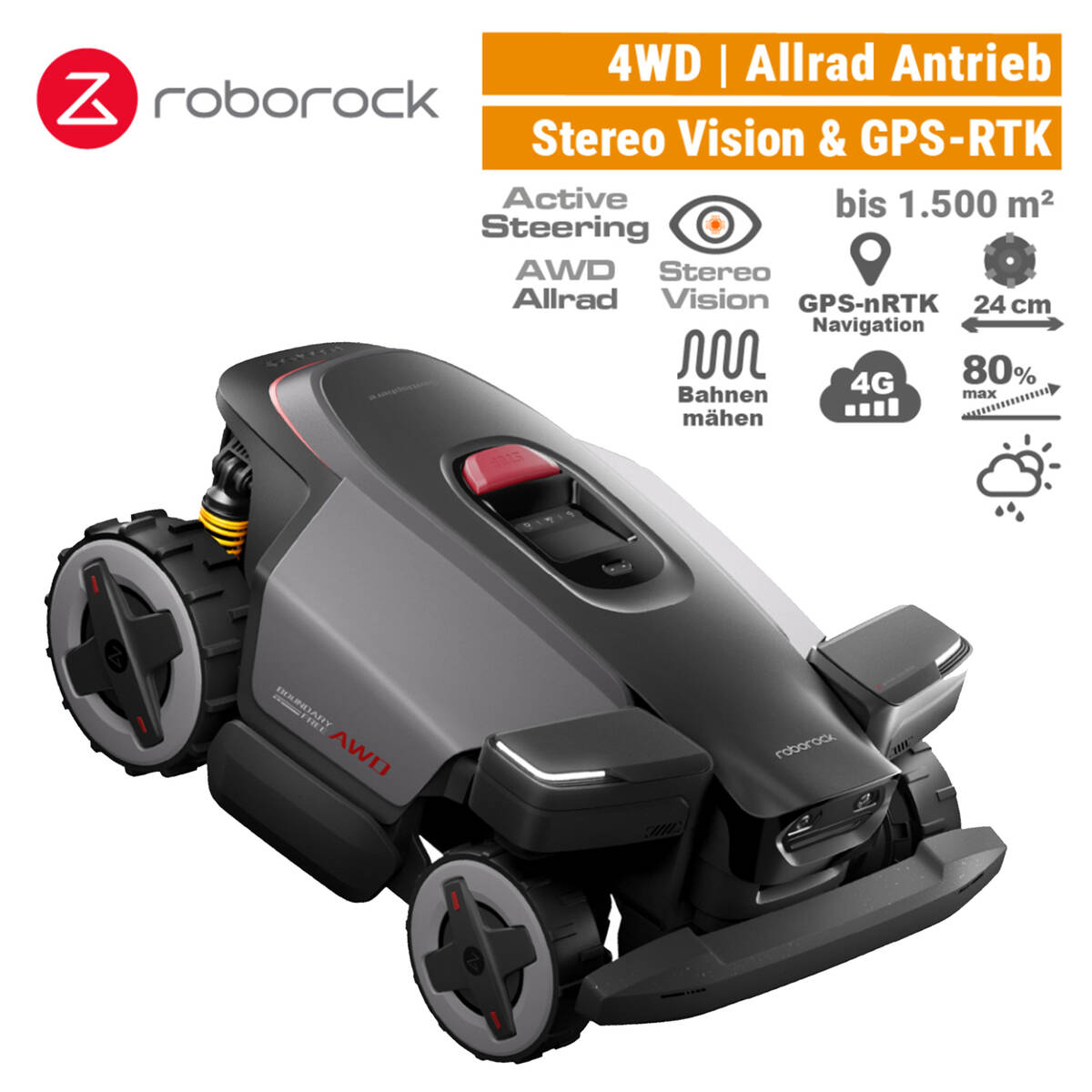 Roborock Mähroboter » RockMow Z115 AWD « KI-fähig, 80 % Steigung