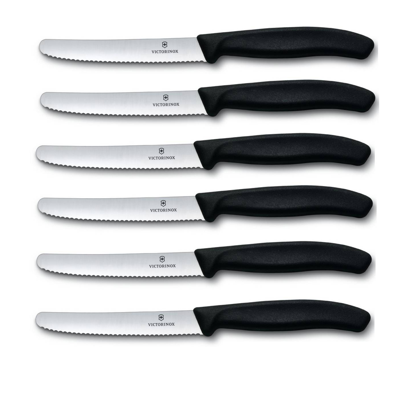 6 X VICTORINOX Tomatenmesser, Brötchenmesser, Küchenmesser schwarz Swiss Classic