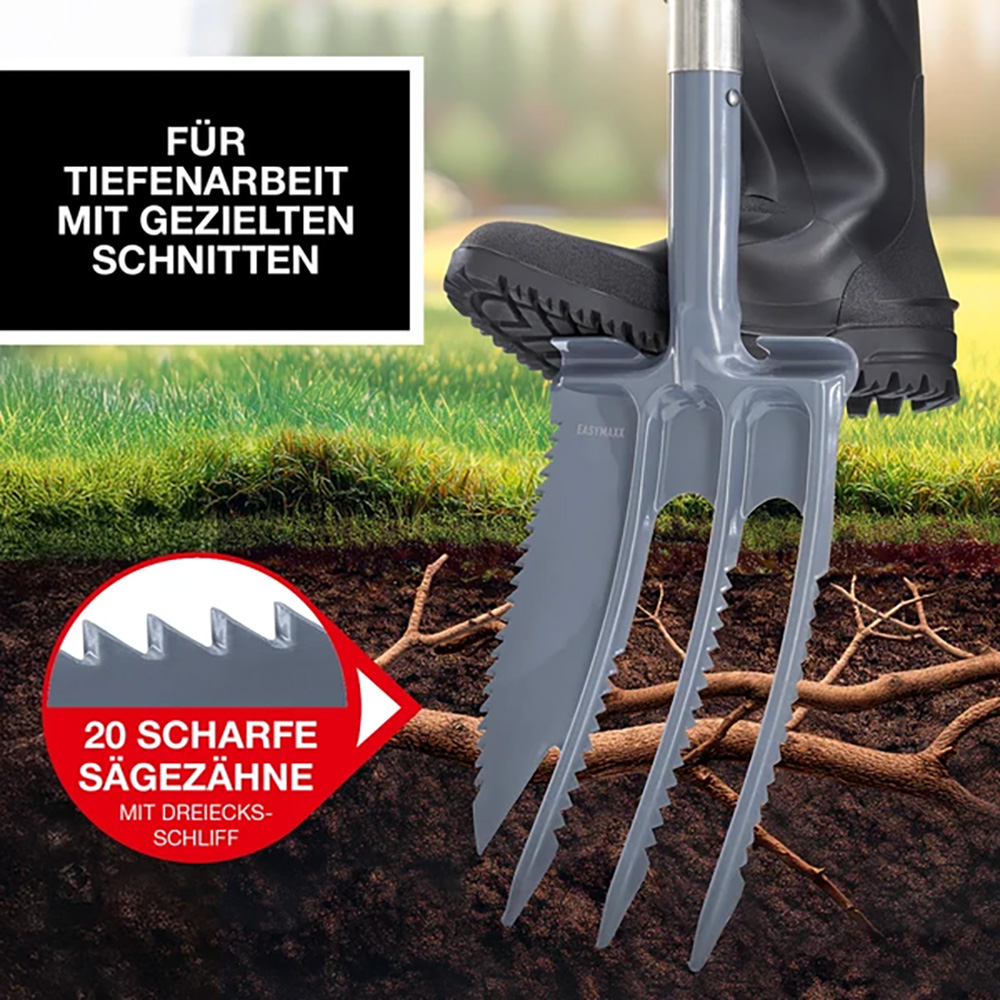 EASYmaxx » Spatengabel mit Wurzelsäge « 114 cm, 2-in-1-Tool