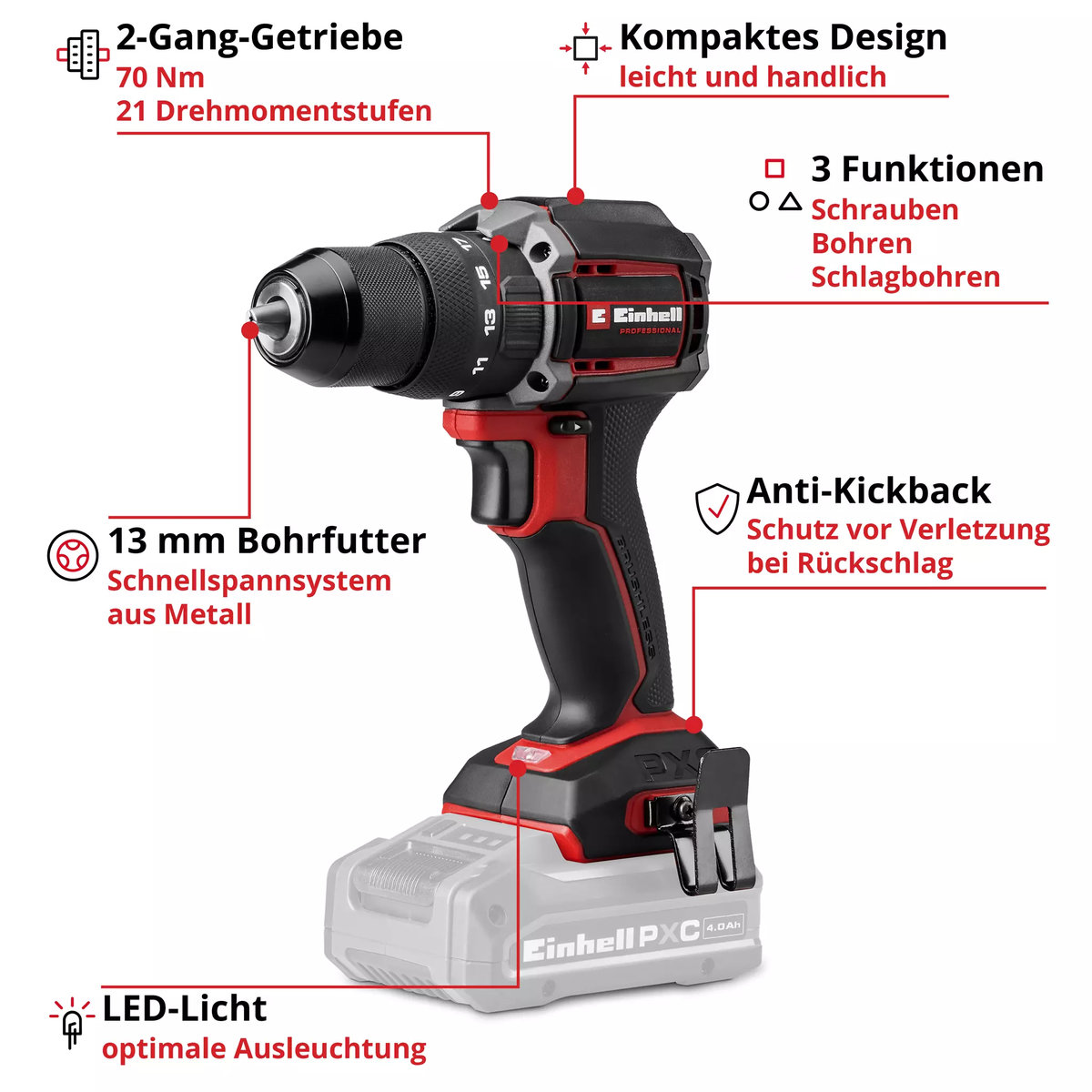 Einhell Akku-Schlagbohrschrauber » TP-CD 18/70-C Li-i BL - Solo « PXC