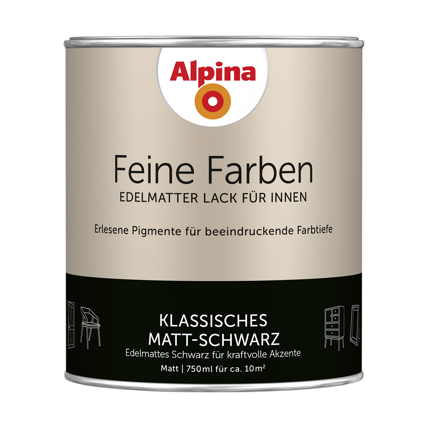 Alpina Feine Farben Lack » Klassisches Matt-Schwarz « 750 ml