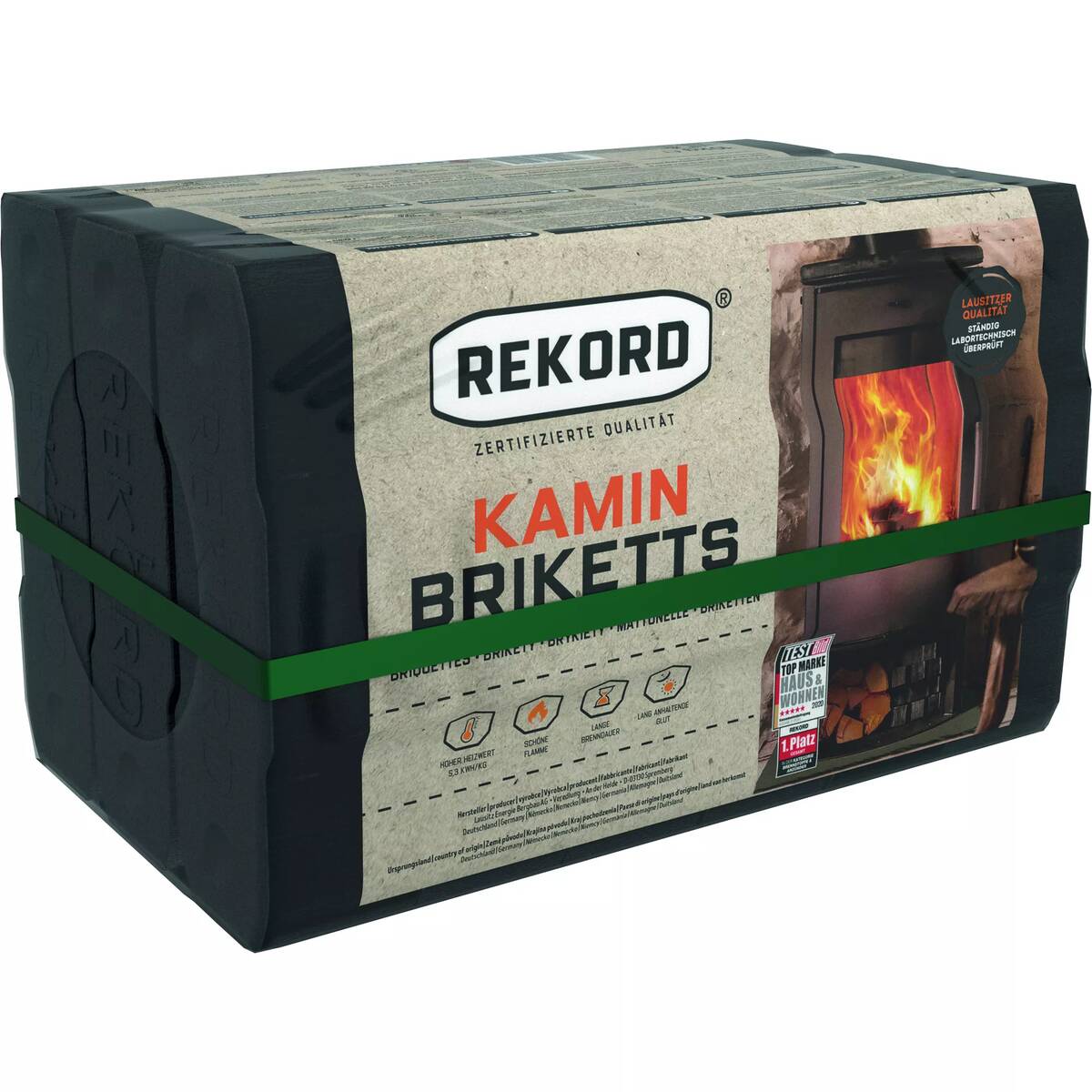 Rekord Braunkohle-Kaminbriketts » 10 kg « Folienpack, 5,3 kWh / kg Rekord Zubehör Kaminbriketts