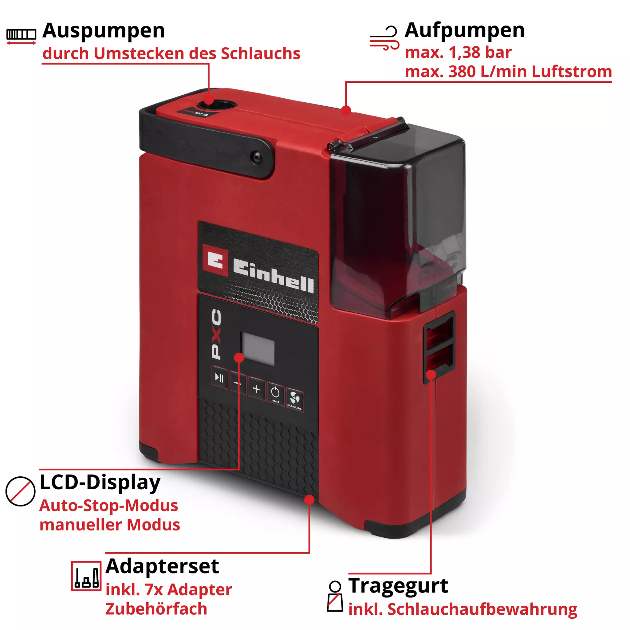 Einhell Akku-Kompressor » SUPPERO 18/380 « 18 V, Power X-Change, Solo