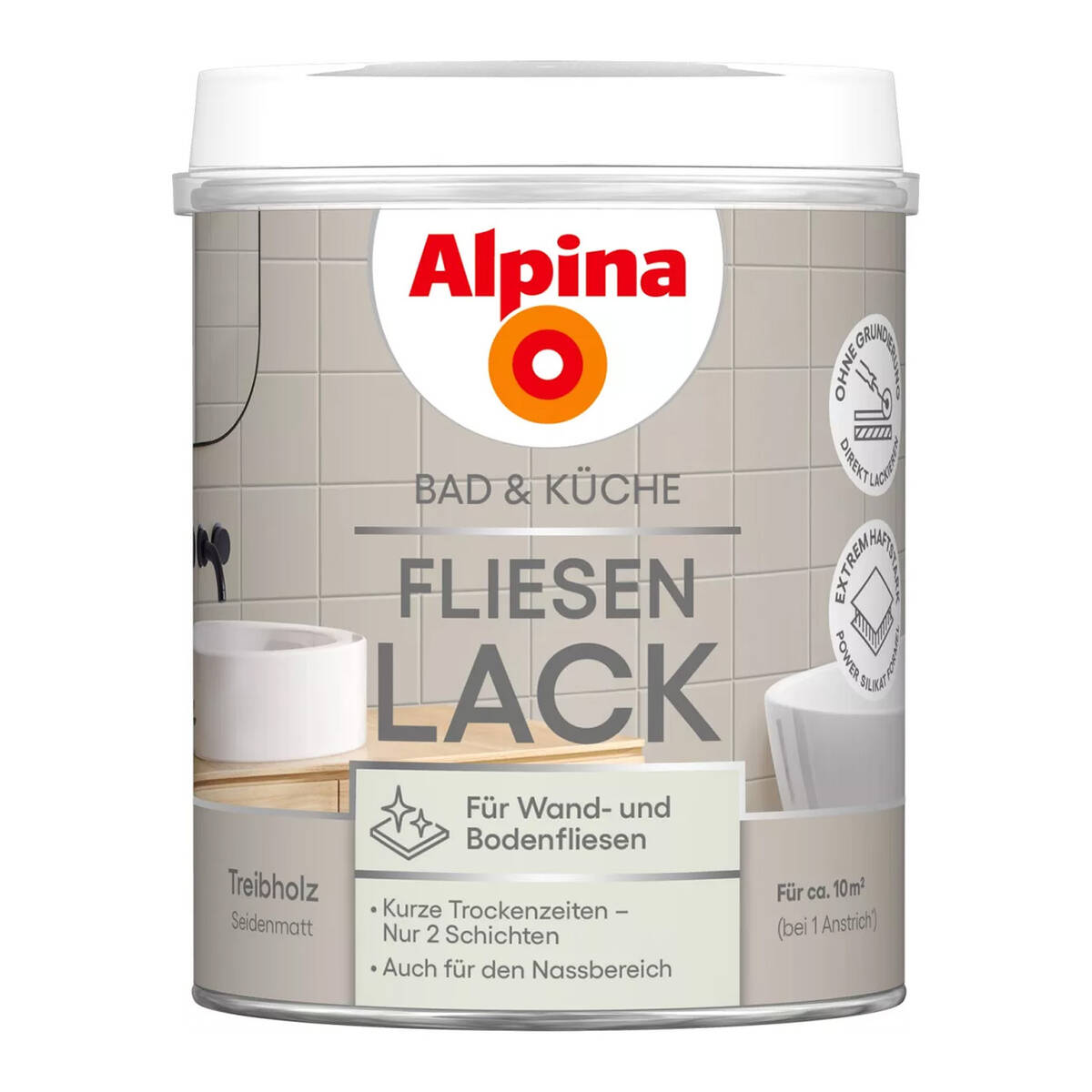 Alpina Bad & Küche Fliesenlack » Treibholz « 2K, 750 ml