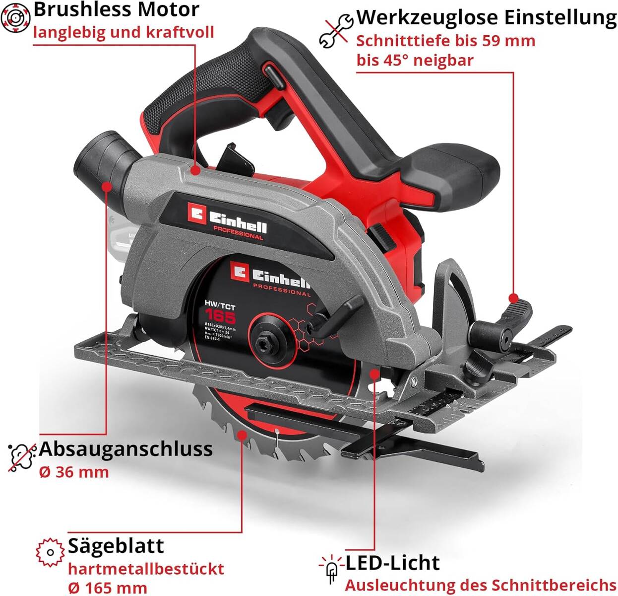 Einhell Akku-Handkreissäge » TP-CS 18/165 Li BL-Solo « Professional