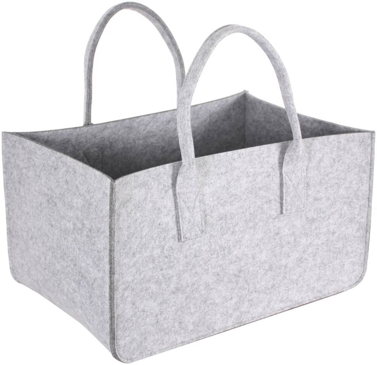Kaminholztasche grau aus Filzstoff 5 mm mit 2 Tragegriffen 50x34x27 cm