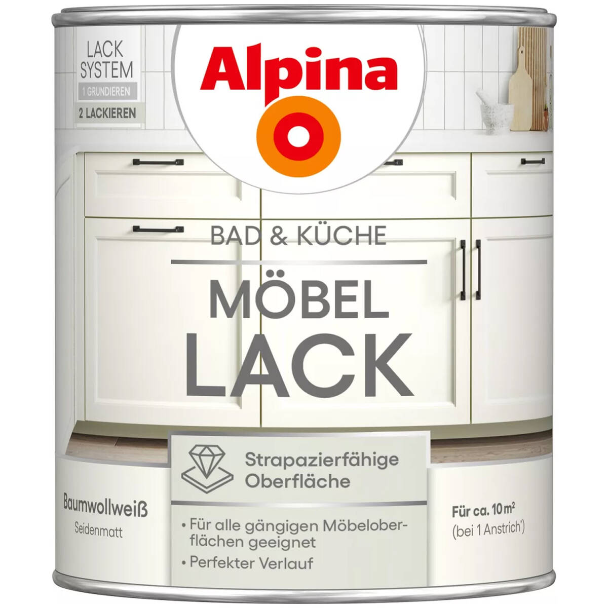 Alpina Bad & Küche Möbellack » Baumwolle « Seidenmatt, 750 ml