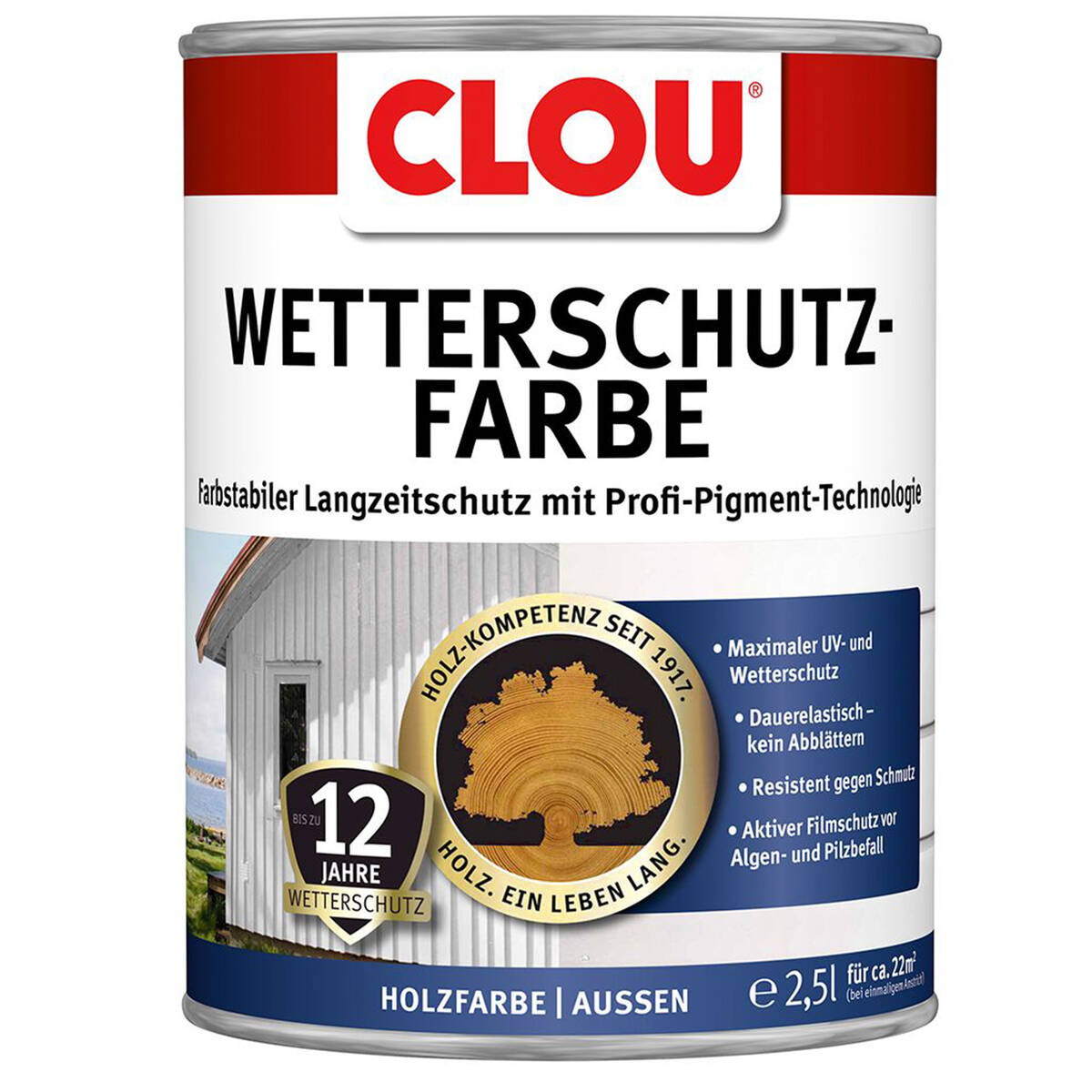 Clou Wetterschutzfarbe » Silbergrau « 2,5 Liter, Holzschutz