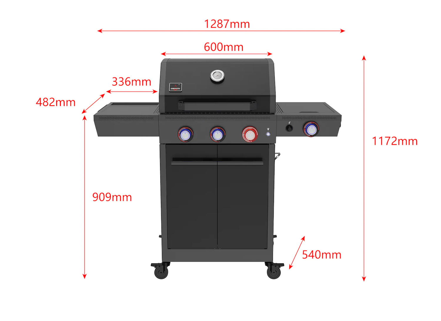El Fuego Gasgrill » Key West 3+1 « 13 kW, Seitenbrenner, Ablagen, LED