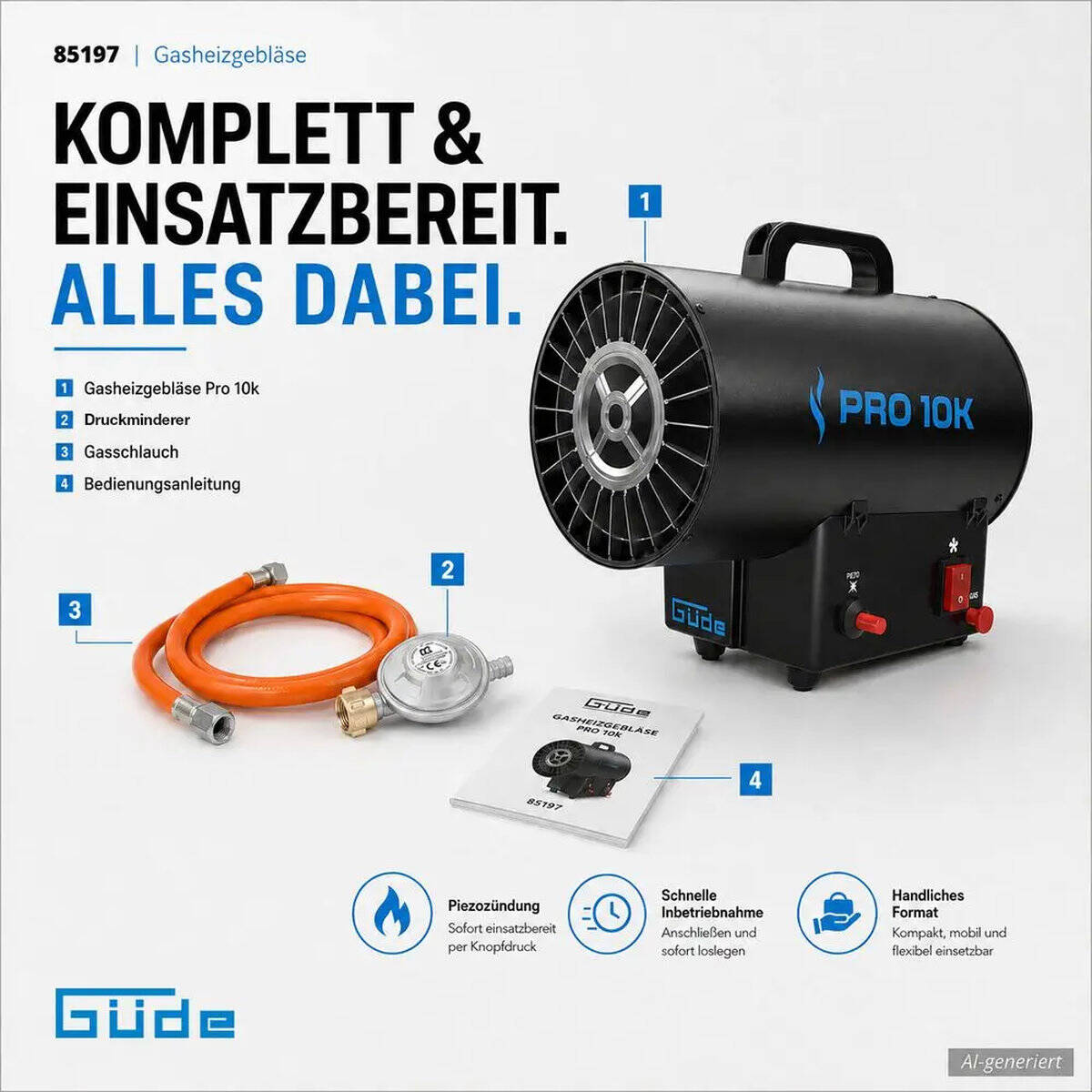 Güde Gasheizgebläse » Pro 10k « 10 kW, 580 m³/h, 700 mbar
