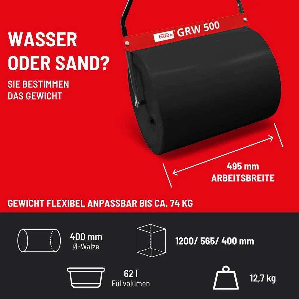 Güde Rasenwalze » GRW 500-62 « 74 kg, mit Sand oder Wasser befüllbar