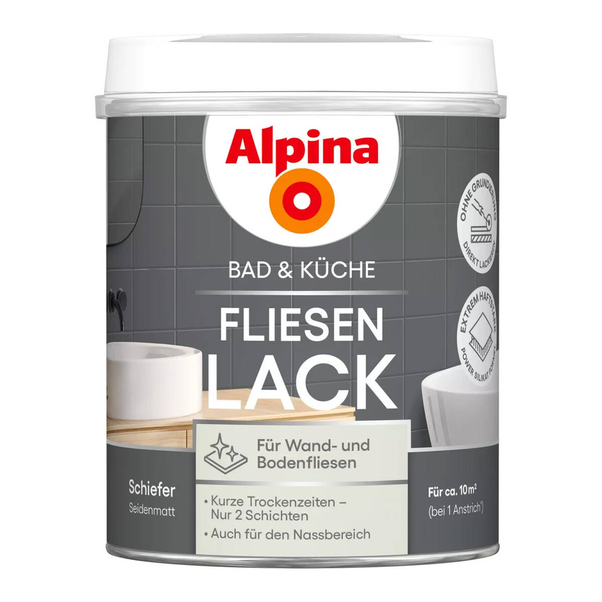Alpina Bad & Küche Fliesenlack » Schiefer « 2K, 750 ml
