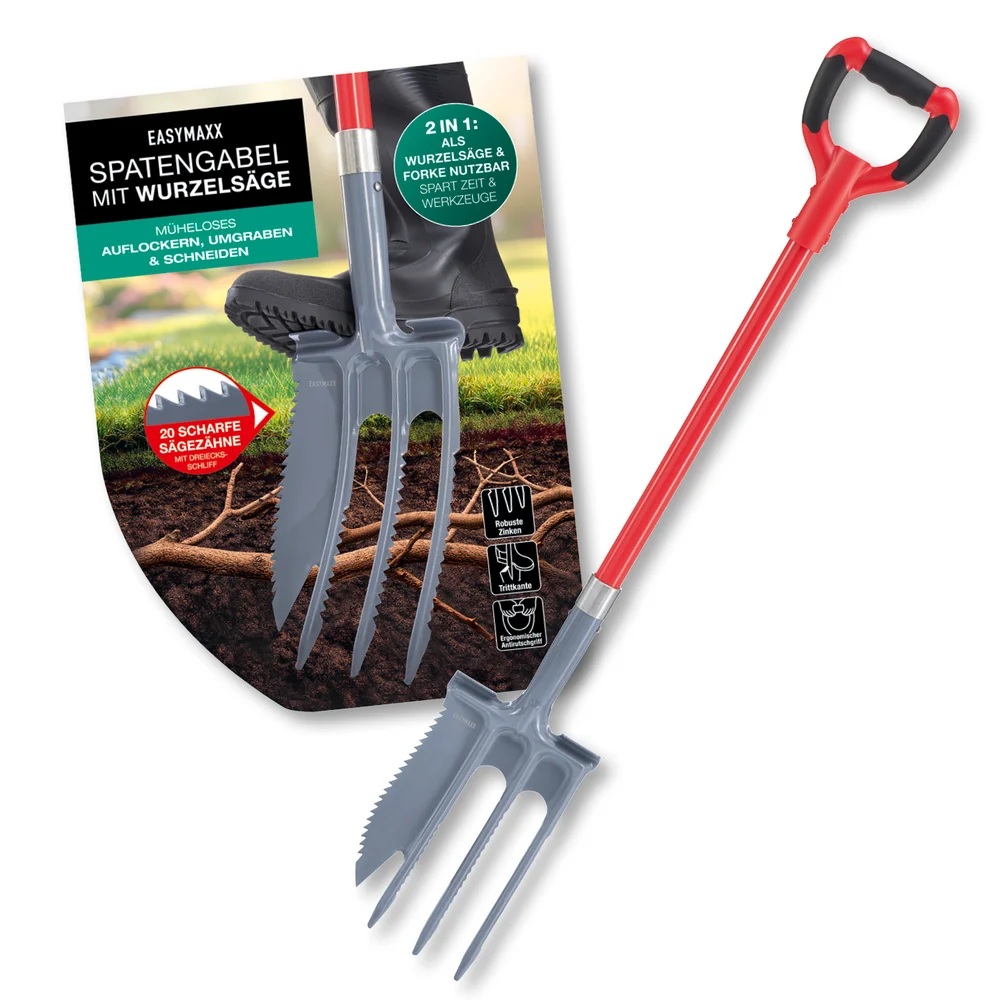 EASYmaxx » Spatengabel mit Wurzelsäge « 114 cm, 2-in-1-Tool