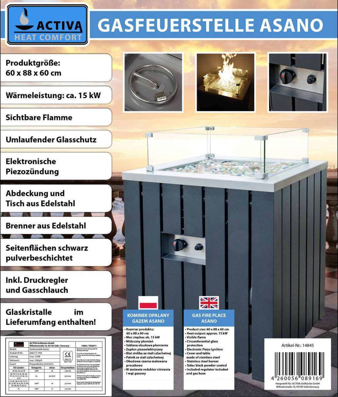 Activa Gasfeuerstelle / Terrassenheizer » Asano « 12.5 kW