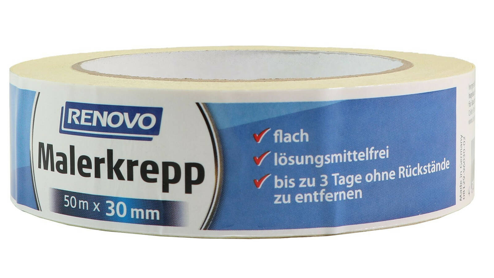 Renovo Malerkreppband » 50 m x 30 mm « Für Wände und Sockelleisten