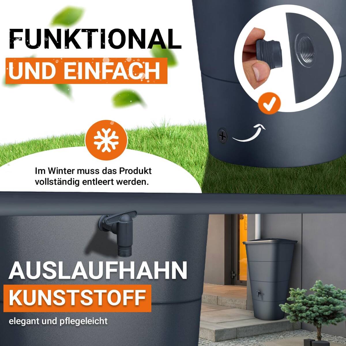 Garantia Regenspeicher » Ibiza « Grau, 200 l, eckig, inkl. Auslaufhahn