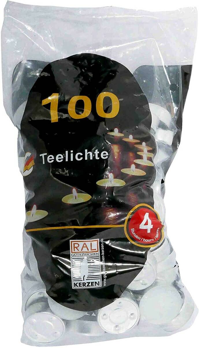 Qualitäts-Teelichter » 100 Stück « 4,5 Std Brenndauer