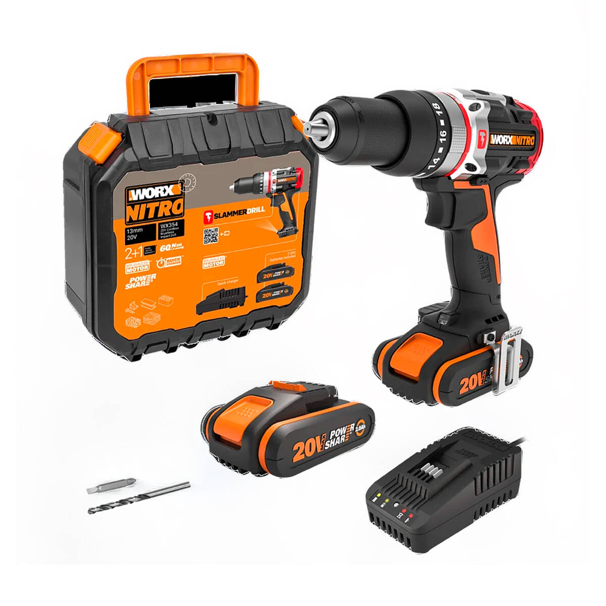 Worx Schlagbohrschrauber » WX354 « mit 2 Akkus, Ladegerät und Koffer