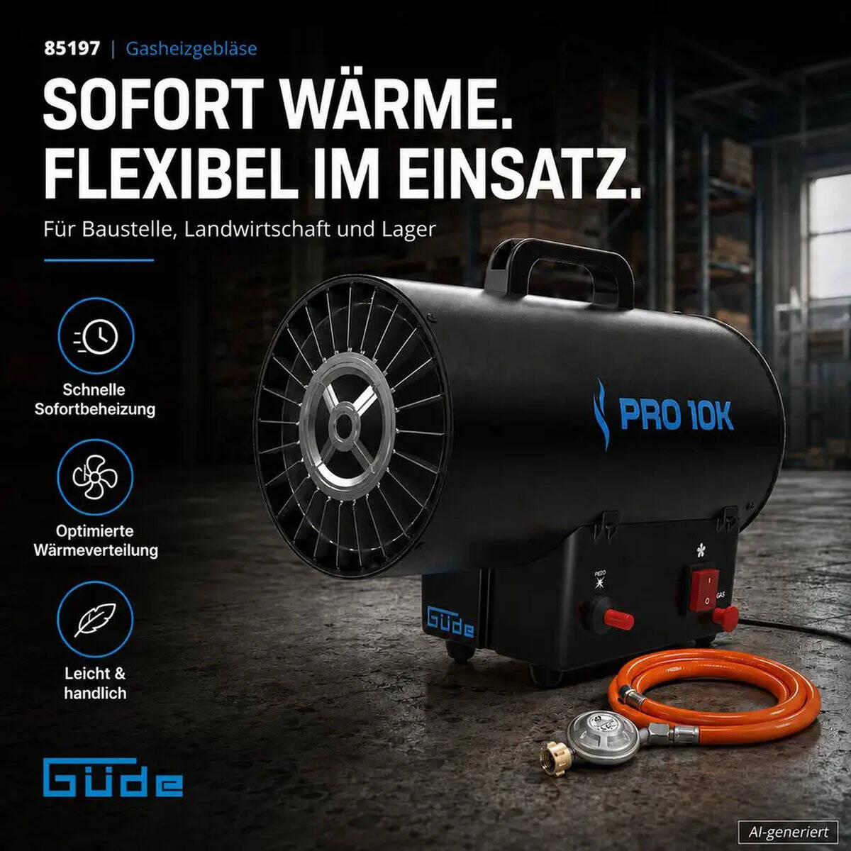Güde Gasheizgebläse » Pro 10k « 10 kW, 580 m³/h, 700 mbar