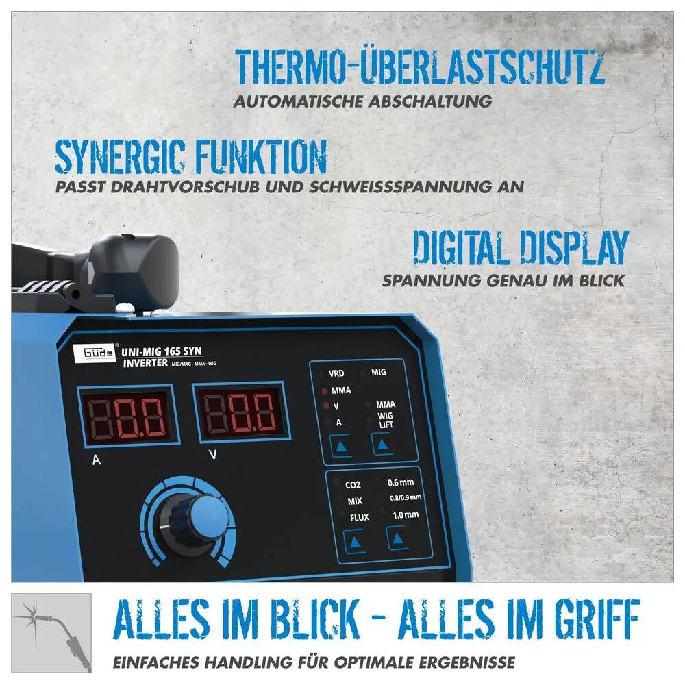 Güde Universalschweißgerät » Uni-Mig 165 SYN « Arc-Force, Anti-Stick
