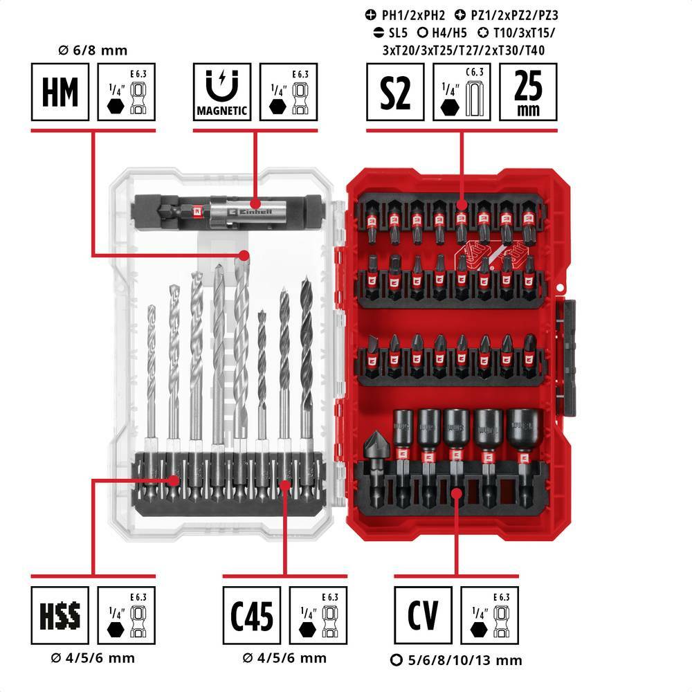 Einhell Original Zubehör » M-CASE « 39 Teile, S2 Stahl