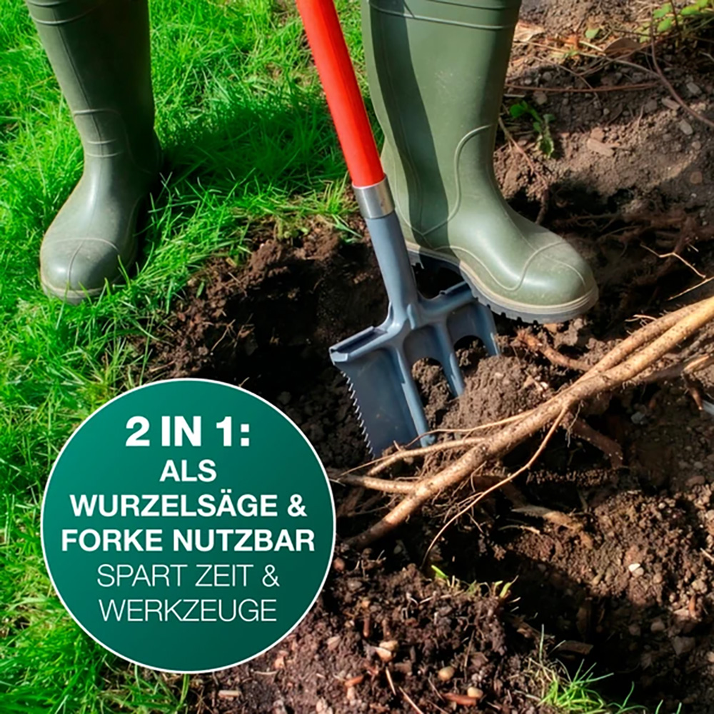 EASYmaxx » Spatengabel mit Wurzelsäge « 114 cm, 2-in-1-Tool