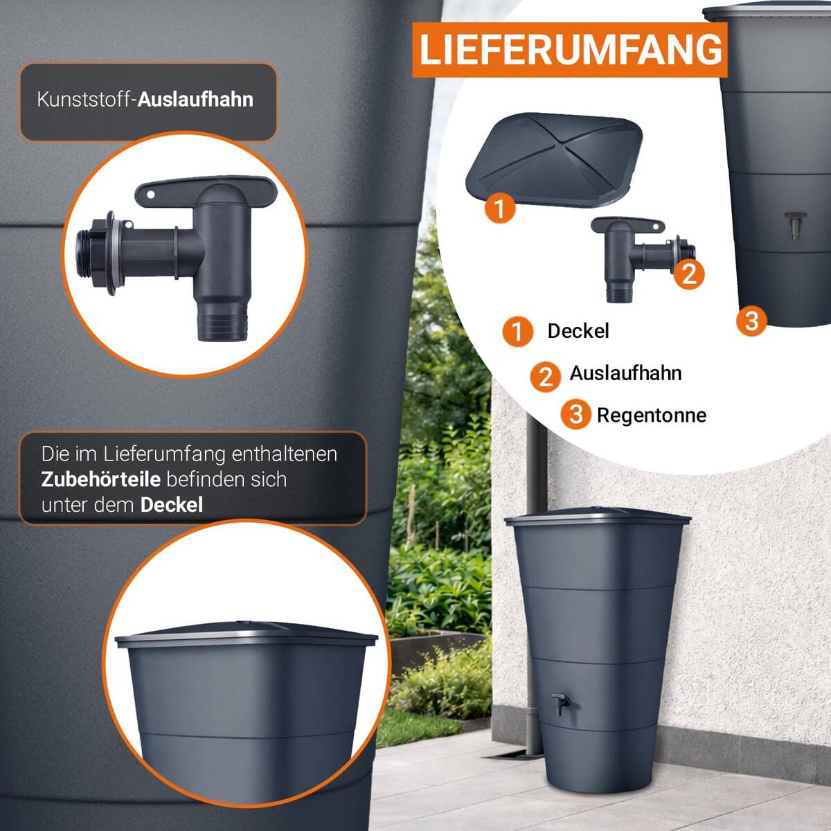 Garantia Regenspeicher » Ibiza « Grau, 200 l, eckig, inkl. Auslaufhahn