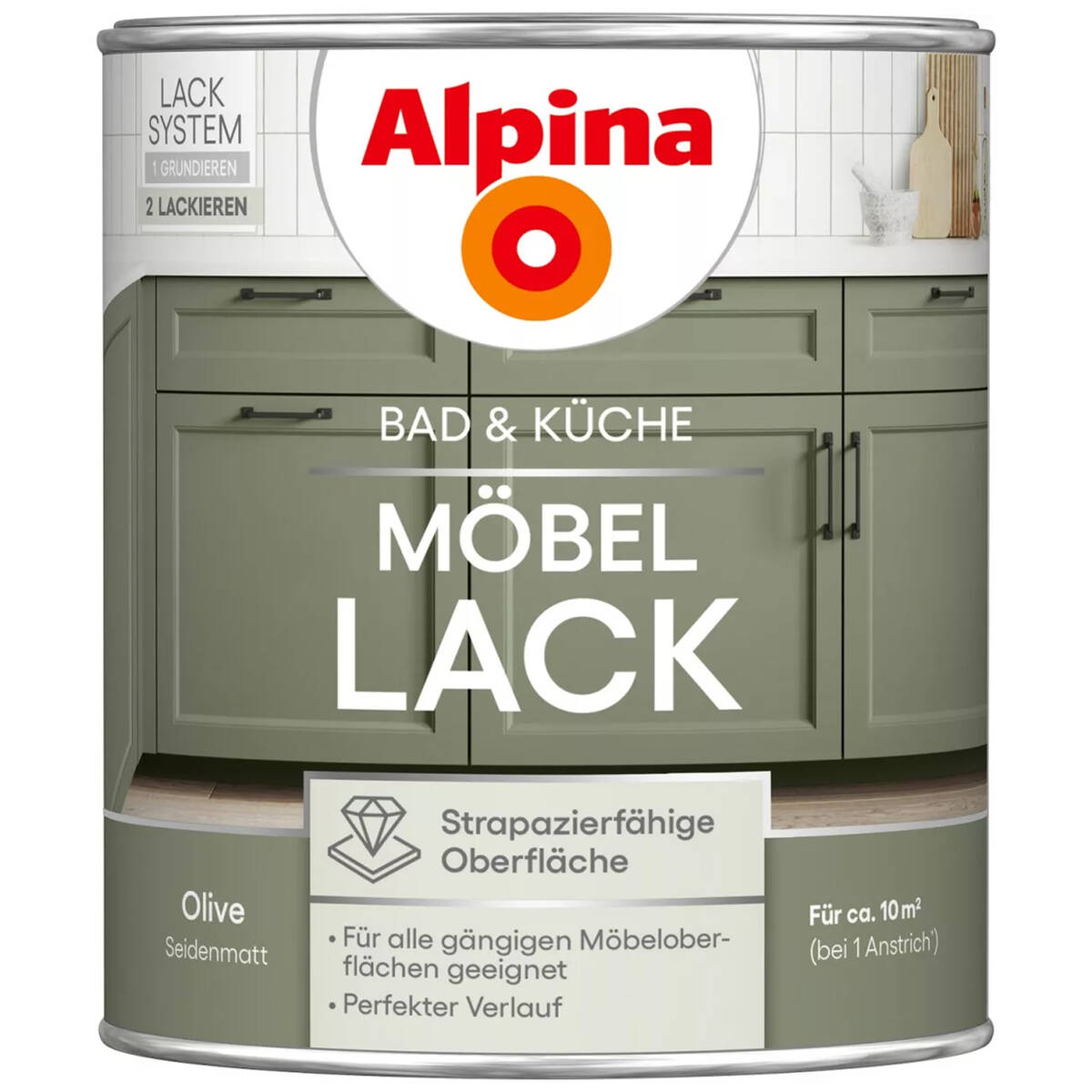 Alpina Bad & Küche Möbellack » Olive « Seidenmatt, 750 ml