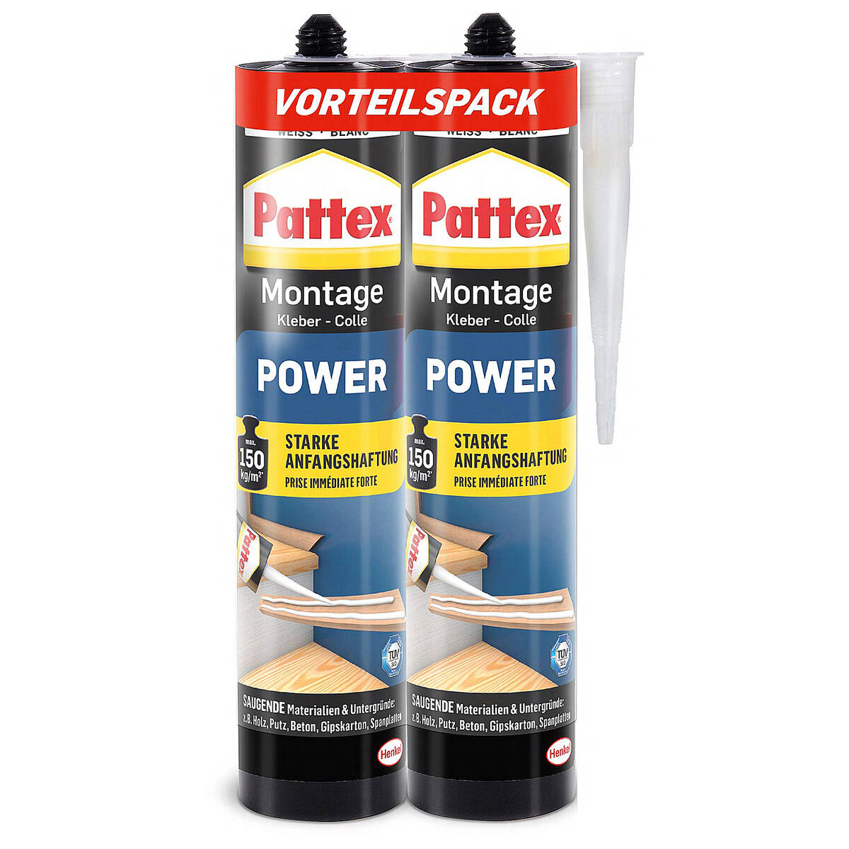 Pattex Montagekleber Power » Duo-Pack « 2x 370 g, hohe Anfangshaftung