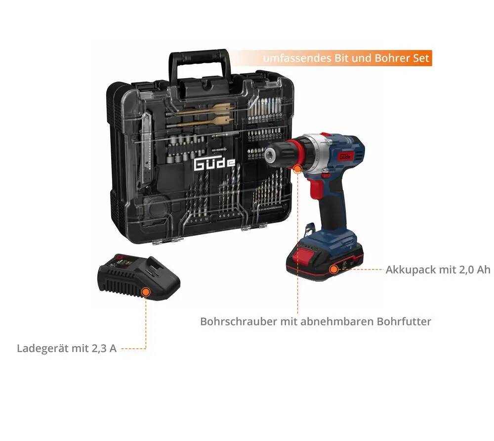 Güde Akku-Bohrschrauber » BS 18 Set « 126-tlg. 18V E3-Serie