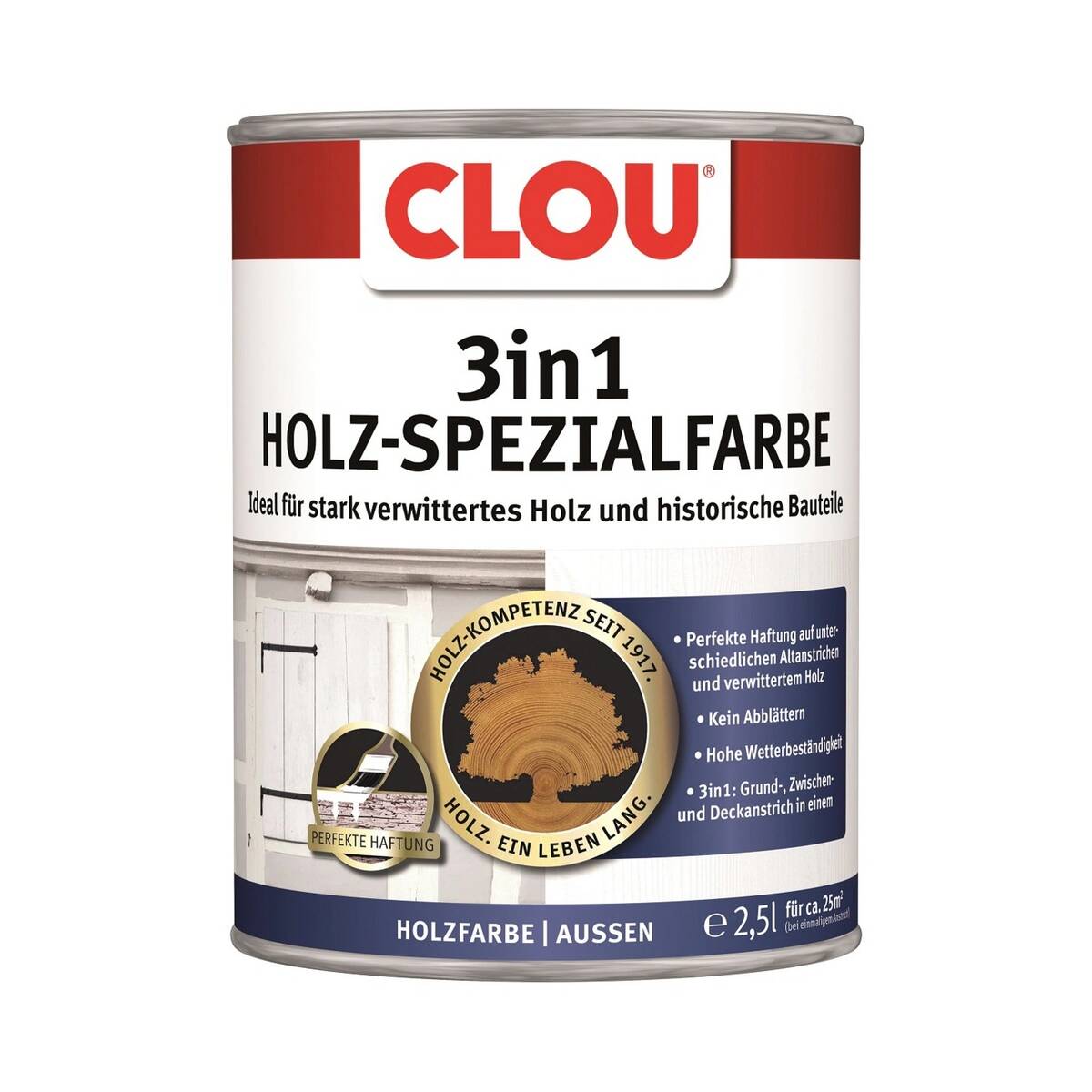Clou 3in1 Holz-Spezialfarbe » Anthrazit « 2,5 Liter, für Außen