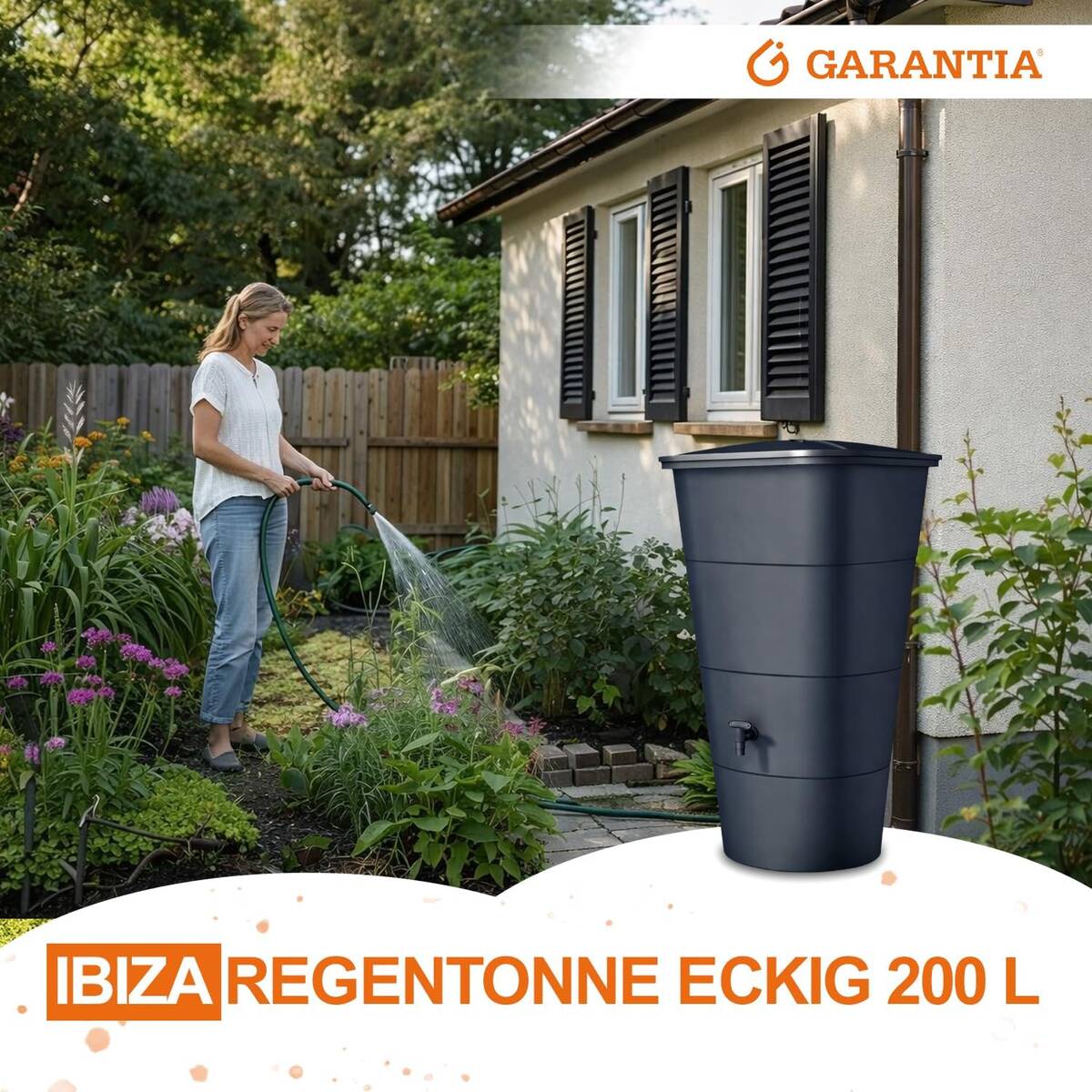 Garantia Regenspeicher » Ibiza « Grau, 200 l, eckig, inkl. Auslaufhahn