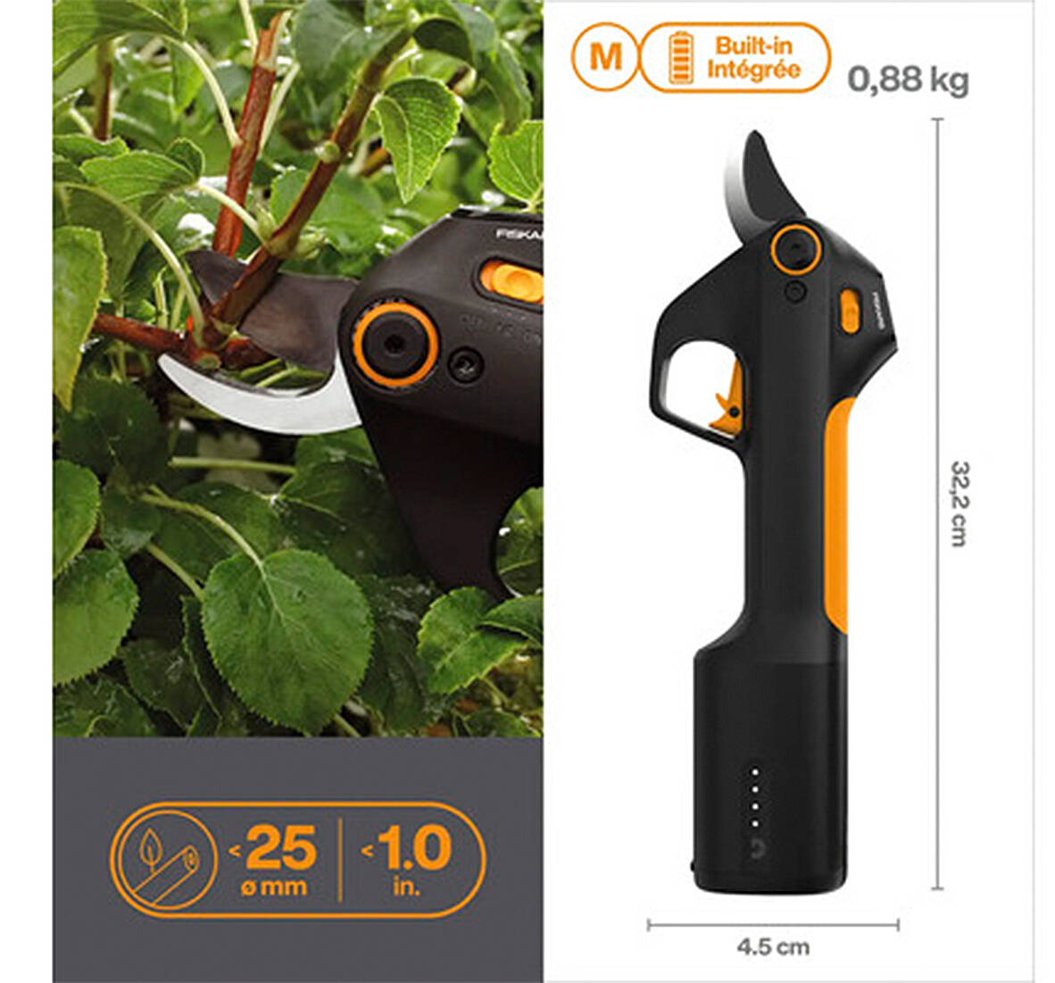 Fiskars Akku-Gartenschere » ePruner M Bypass « inkl. 4.0 Ah Akku