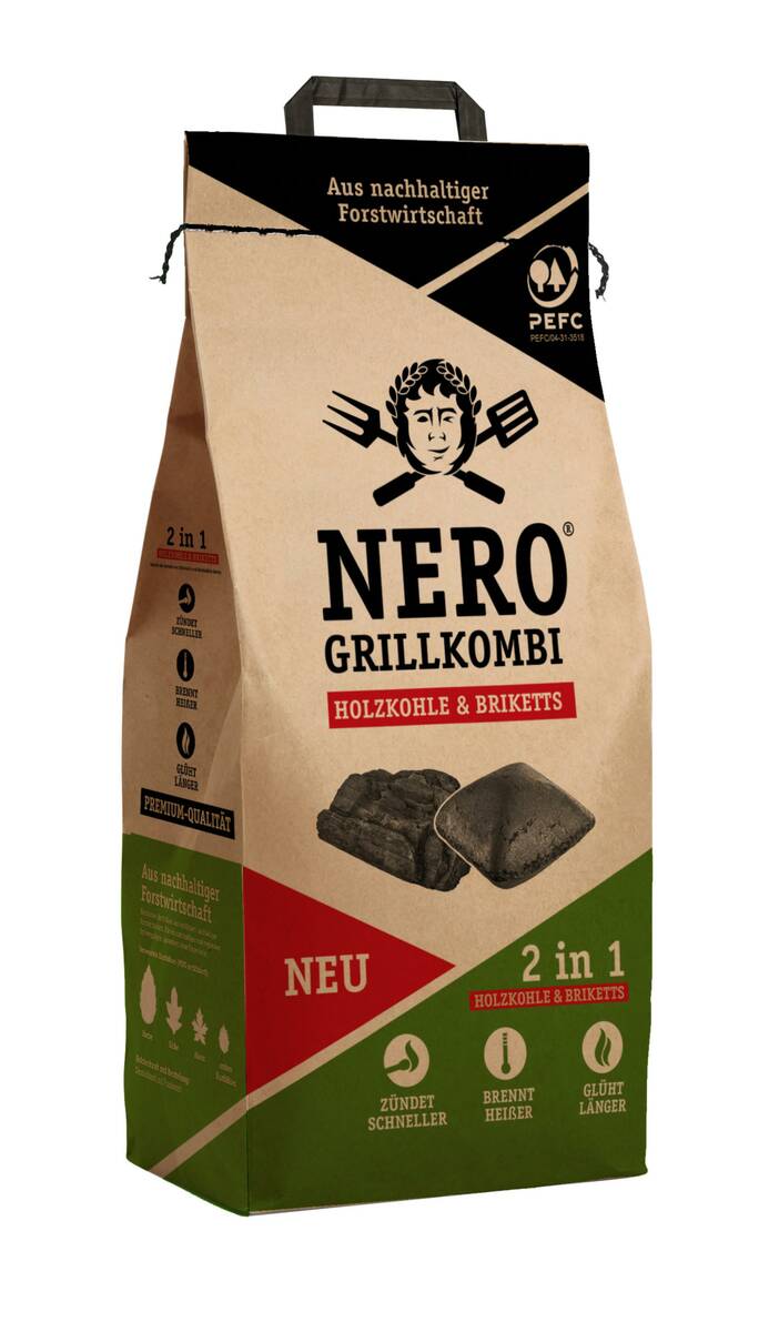 Nero 2 in 1 Grillkombi » Holzkohle & Briketts « 2,5 kg Nero Zubehör Grillkombi