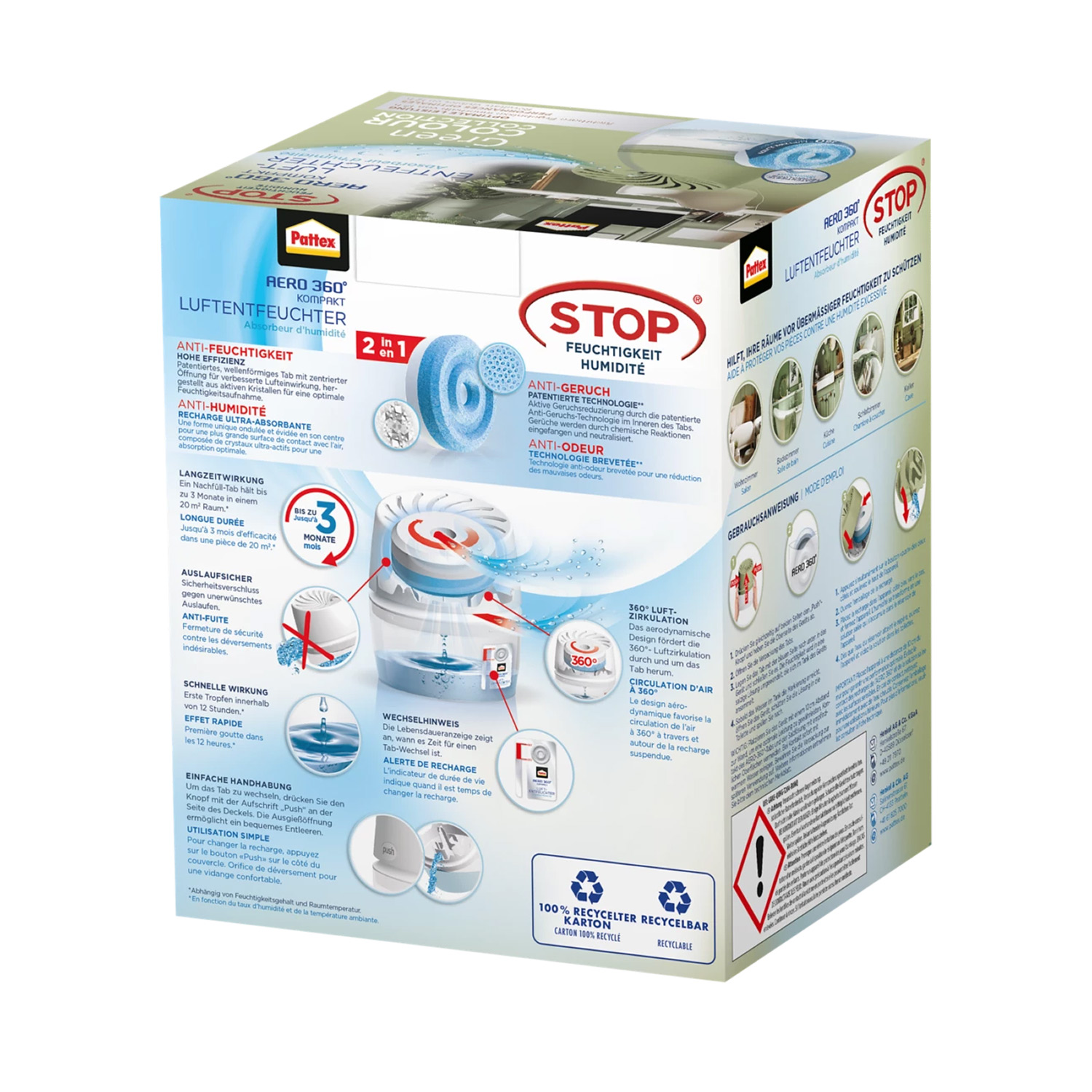 Pattex Luftentfeuchter AERO 360° » Green « hält bis zu 90 Tagen